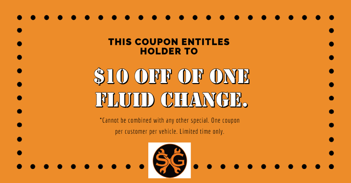 Coupon at Solomon's Garage for $10 off a fluid change